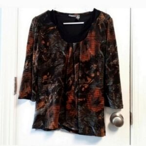 Apt 9 Women's Multicolor Abstract Top M Floral Black Orange Dressy Career Office